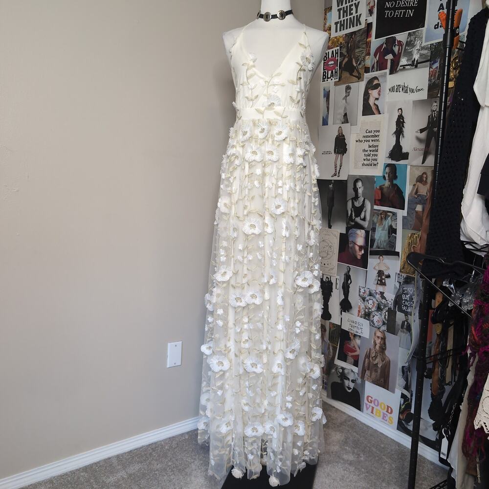 Embroidered Tulle Floral Maxi Dress Boho